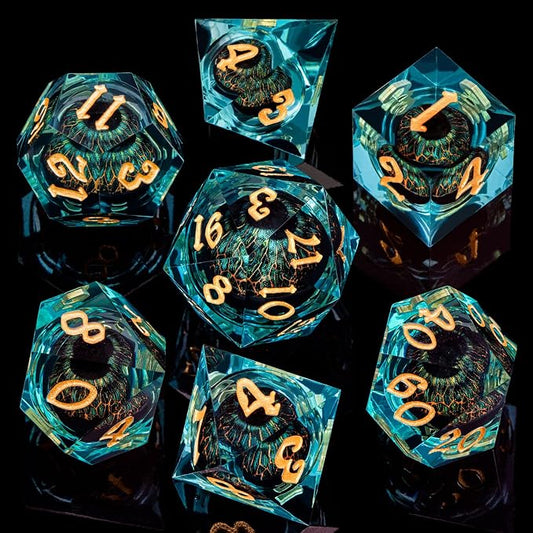 ARUOHHA DND Resin Dice Dragon Eye Dice Liquid Core Red Sharp Edged Dice Set - Image 2