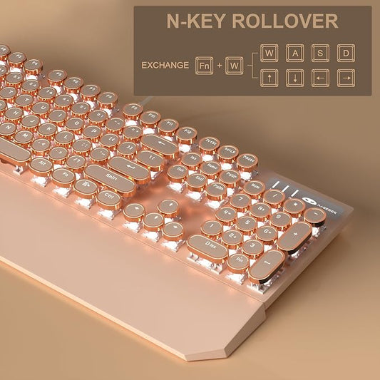 MageGee Typewriter Mechanical Gaming Keyboard, Retro Punk Creamy Round Keycaps - Image 2