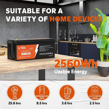 LiTime 12V 200Ah Plus Lithium LiFePO4 Battery, Built-in 200A BMS, 4000+ Deep - Image 4