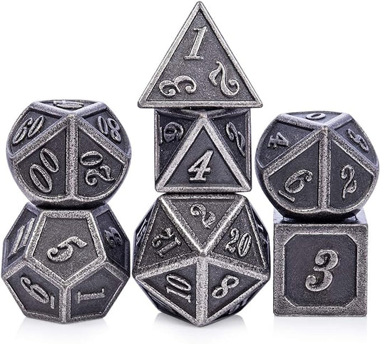 DnDnD Acient Silver Metal DND Dice Set, Pathfinder, Savage World and Table Games by DNDND