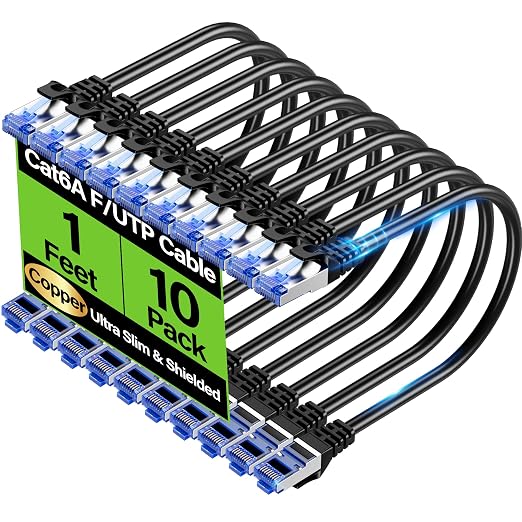 Cat6A Ethernet Cable Shielded 10Gbps 1 ft, Slim Shielded Ethernet Cable Cat 6 by Unknown