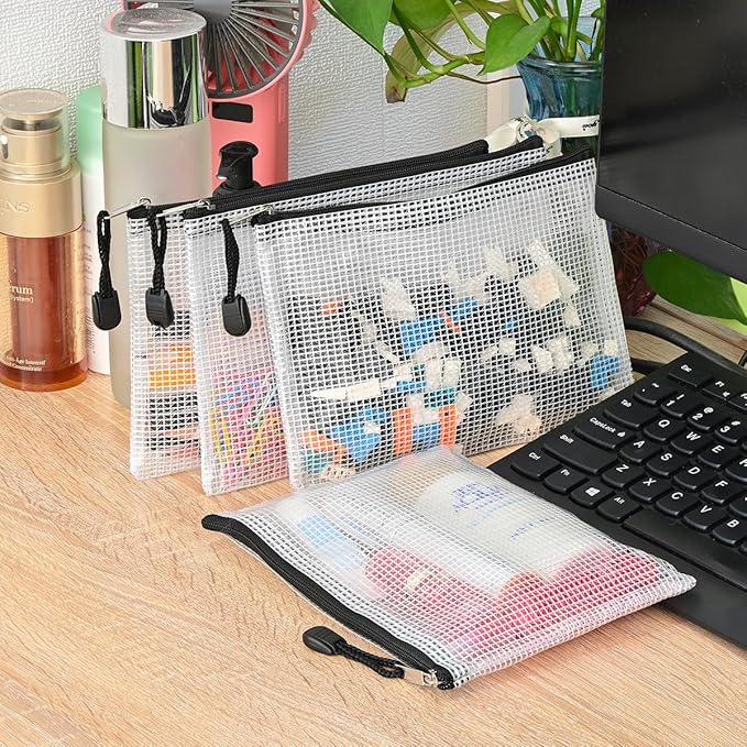 AUSTARK 10 Pcs Zipper File Bags, Waterproof Plastic Mesh Pouch - Image 5