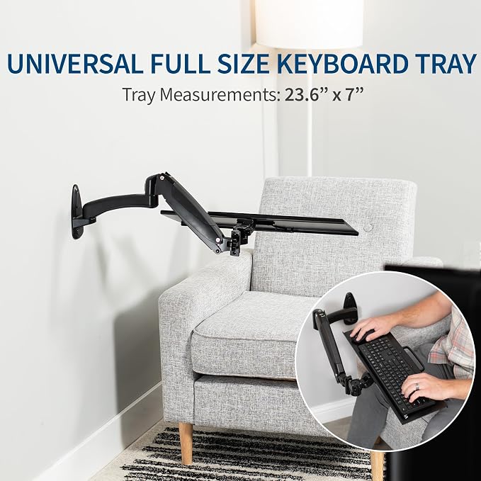 VIVO Sit-Stand 24 Inch Pneumatic Spring Keyboard and Mouse Tray Wall Mount - Image 2