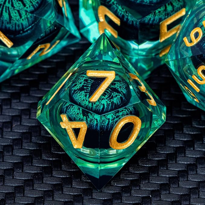 ARUOHHA Dragon Eye Dice Liquid Core DND Dice Green Sharp Edged Dice Set - Image 3