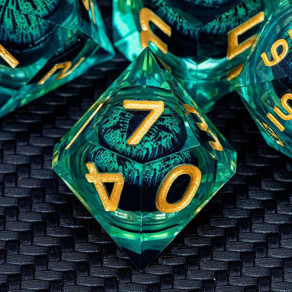 ARUOHHA Dragon Eye Dice Liquid Core DND Dice Green Sharp Edged Dice Set - Image 3