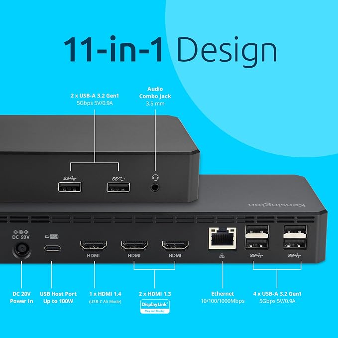 Kensington SD4760P 11-in-1 USB-C Docking Station Triple Monitor DisplayLink - Image 3