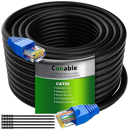 Cat5e Outdoor Ethernet Cable 50 Feet, Cat 5e Heavy Duty Internet Network LAN by Conable