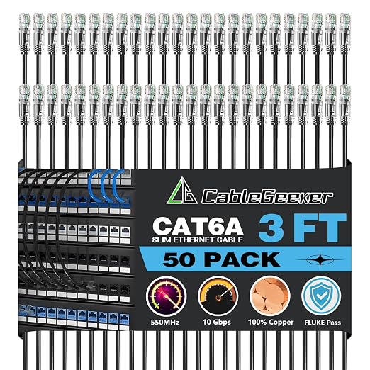 CableGeeker Patch Cables Cat6a 3ft Slim, Cat6 Ethernet Patch Cable 10G Support by CableGeeker