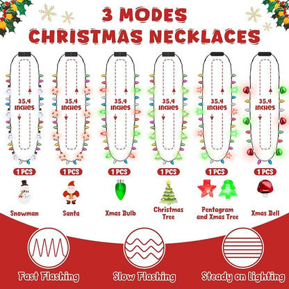 Traplace 6PCS Christmas Light Necklace Light up, 3 Glow Modes Festive - Image 2