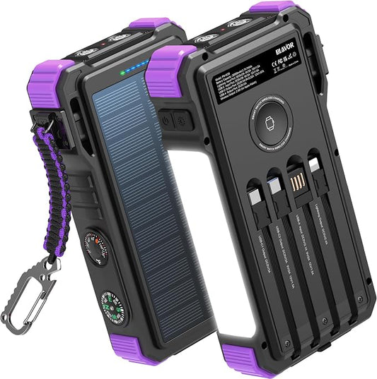 BLAVOR Solar Power Bank 20000mAh/74000mWh Built-in Cables, Wireless Charger by BLAVOR
