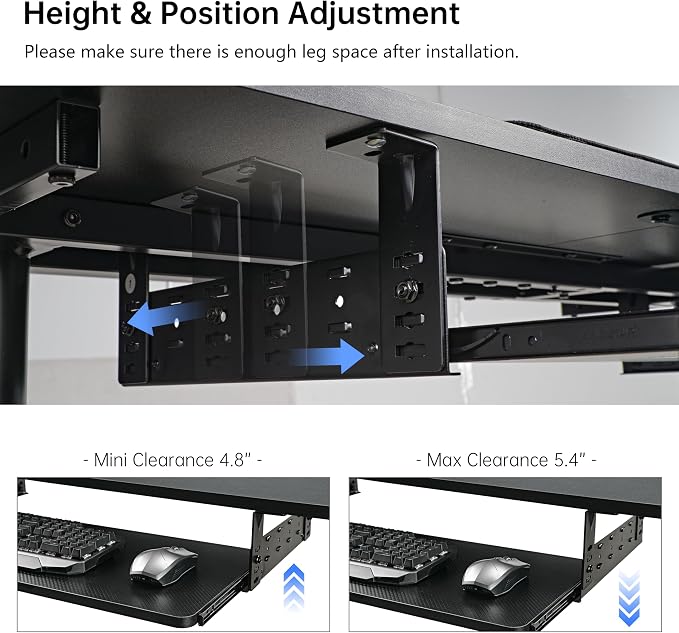 EUREKA ERGONOMIC Adjustable Keyboard Tray Under Desk, 28x11 Inch Large Slide - Image 4