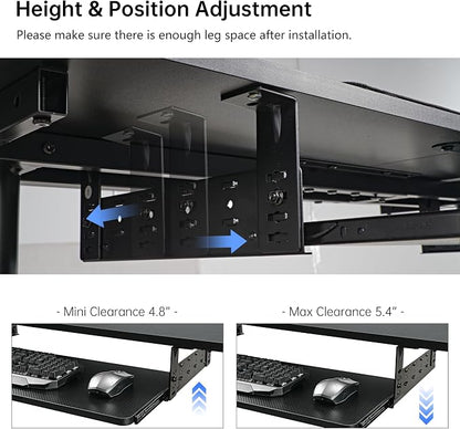 EUREKA ERGONOMIC Adjustable Keyboard Tray Under Desk, 28x11 Inch Large Slide - Image 4