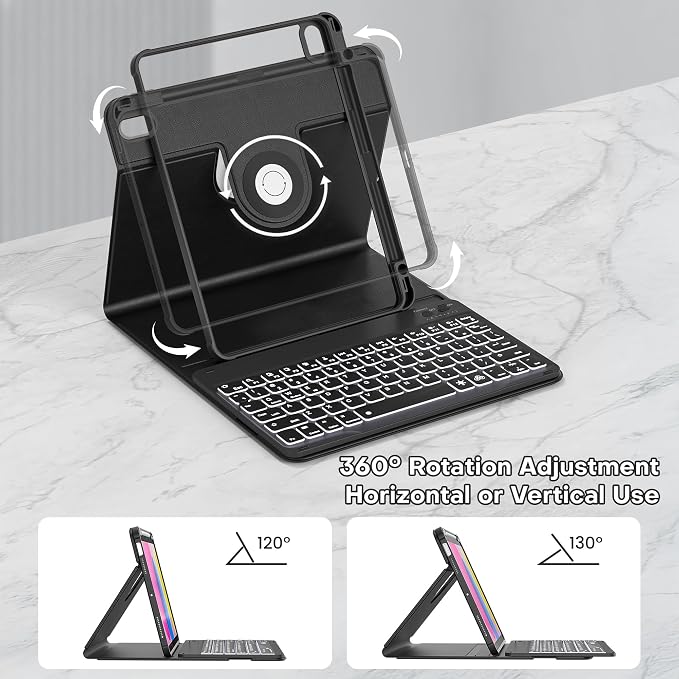 YBING for iPad A16 Case with Keyboard 11th &10th Generation, 360 Rotation - Image 5