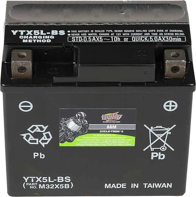 Interstate Batteries YTX5L-BS 12V 4Ah Powersports Battery 80CCA AGM by InterstateBatteries