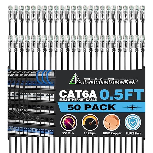 CableGeeker Patch Cables Cat6a 0.5ft Slim, Cat6 Ethernet Patch Cable 10G Support by CableGeeker