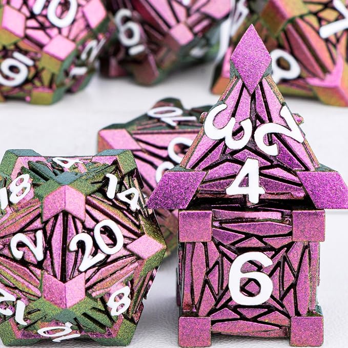 7PCS Metal DND Dice Set with Box, Debris RPG Red D and D Dice - Image 5