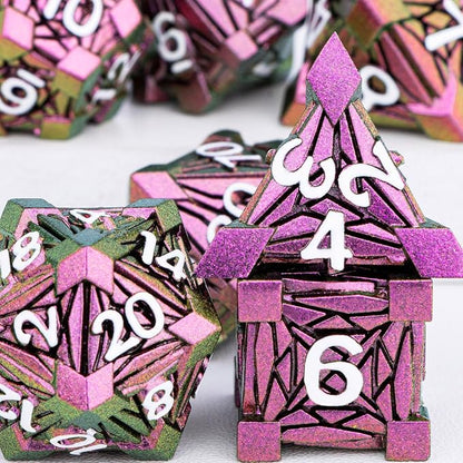 7PCS Metal DND Dice Set with Box, Debris RPG Red D and D Dice - Image 5