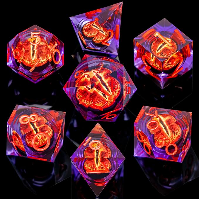 ARUOHHA DND Resin Dice Gazes Eye Dice Purple Red Liquid Core Flaming RPG Sharp - Image 2