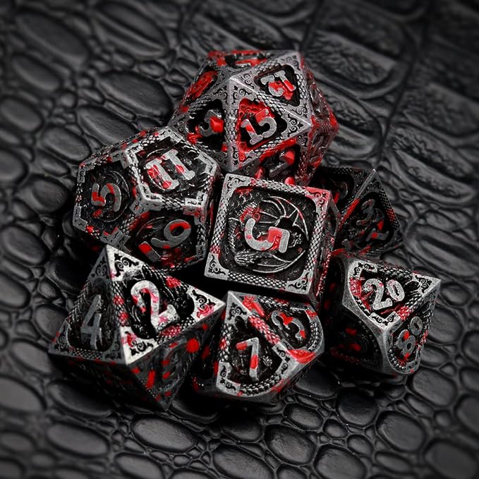 Haxtec Bloodstained Metal DND Dice Set Antique Iron Blood D&D Dice Set Dragon - Image 5