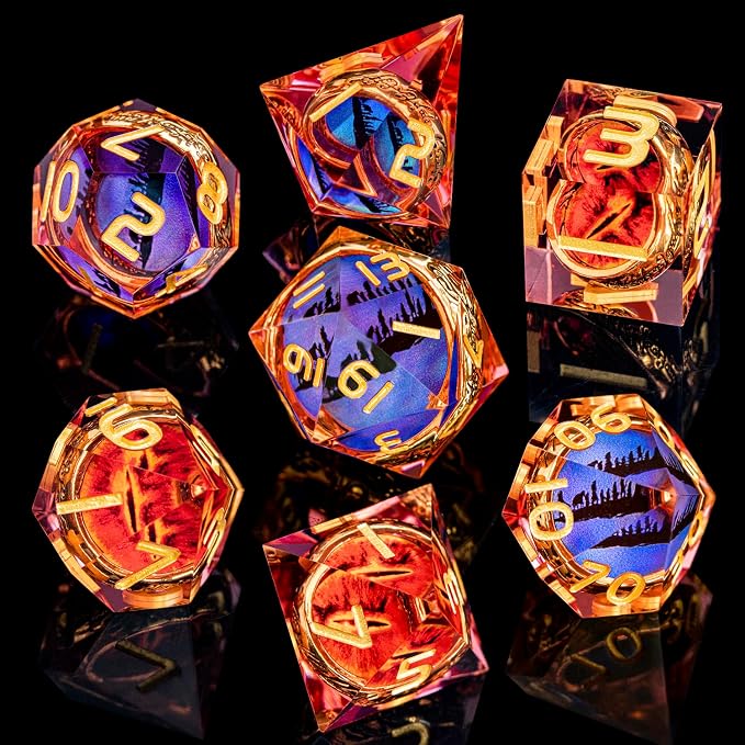 Magic Golden Ring DND Dice Set Sharp Edge Red Gaze Eye Resin Dice - Image 2