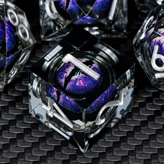 ARUOHHA DND Resin Dice Dragon Eye Dice Liquid Core Purple Sharp Edged Dice Set - Image 3
