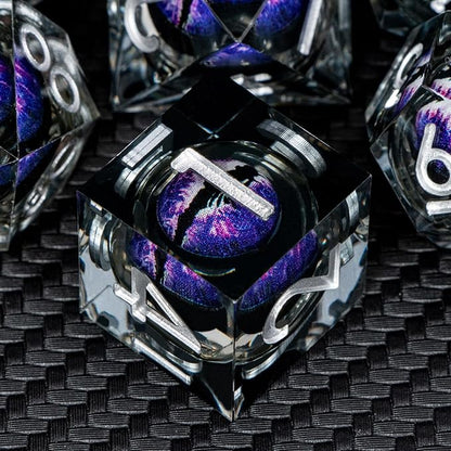 ARUOHHA DND Resin Dice Dragon Eye Dice Liquid Core Purple Sharp Edged Dice Set - Image 3