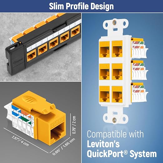 Everest 45° Angled RJ45 Cat6A Keystone Jacks 10-Pack in Yellow - Image 7