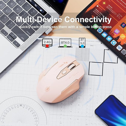 Bluetooth Mouse, Visible Battery Level, Tri-Mode Rechargeable Ergonomic Mouse - Image 2