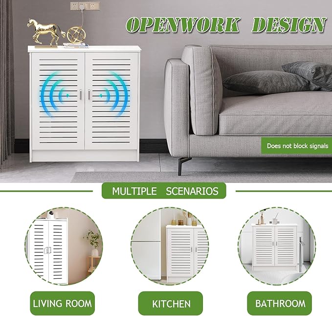 Large WiFi Router Cabinet 20''x31''x10'' Floor Standing Modem Organizer - Image 6