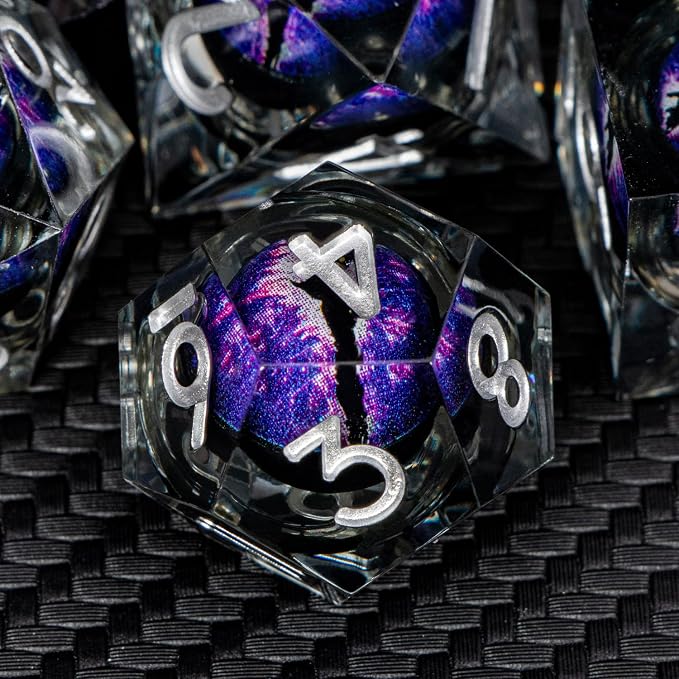 ARUOHHA DND Resin Dice Dragon Eye Dice Liquid Core Purple Sharp Edged Dice Set - Image 4