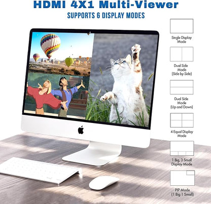 J-Tech Digital 4K HDMI Multiviewer Switch 4 in 1 Out, 4x1 4K 30Hz HDMI Quad - Image 2