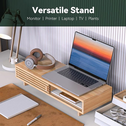 Monitor Stand Riser with Sliding Door, Computer Laptop Stand Desk Shelf - Image 4