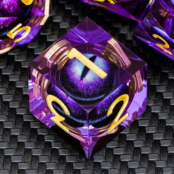 ARUOHHA DND Resin Dice Dragon Eye Dice Liquid Core Purple Sharp Edged Dice Set - Image 3