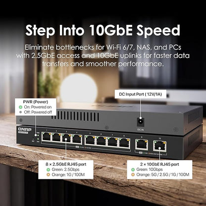 QNAP 10-Port Multi-Gigabit Lite-Managed Network Switch, 2 x 10GbE Base-T & 8 x - Image 3