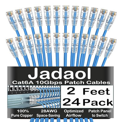 Jadaol UL Listed Patch Cables Cat 6a / Cat 6 2 ft 24-Pack, 10Gbps 550MHz Slim by Jadaol