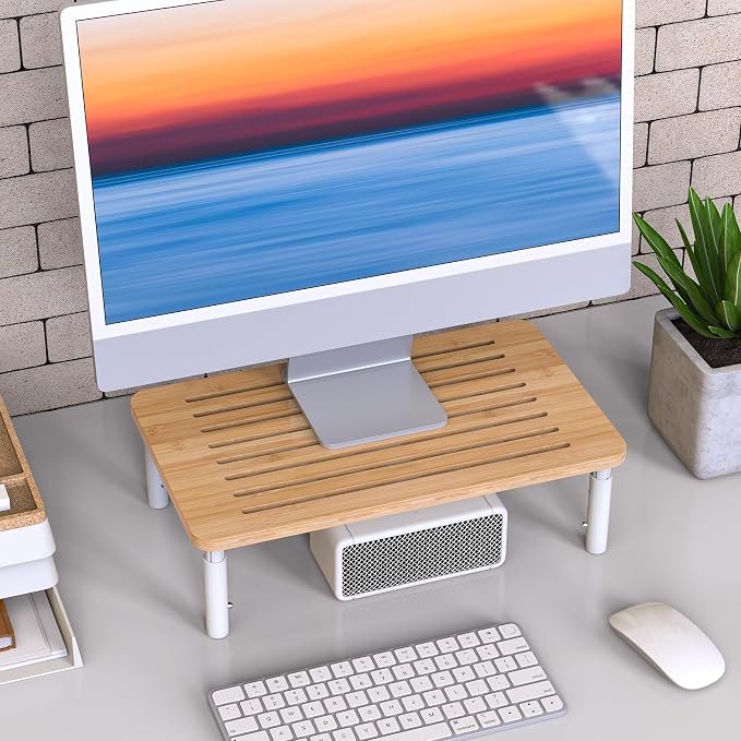 Bamboo Monitor Stand Riser, 4 Adjustable Height, Laptop Stand - Image 8