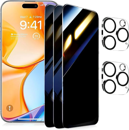 3 Pack for iPhone 16 Pro Privacy Screen Protector +2 Camera Lens 9H+Full Cover by ARERCO