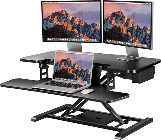 SANODESK 35" Electric Standing Desk Converter, Height Adjustable Riser by sanodesk