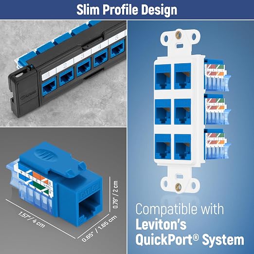 Everest 45° Angled RJ45 Cat5e Keystone Jacks 10-Pack in Blue - Image 7