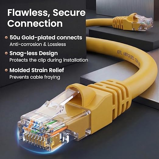 GEARit Cat 6 Ethernet Patch Cables 6 ft Yellow, High Speed 24AWG 10Gbps RJ45 - Image 4