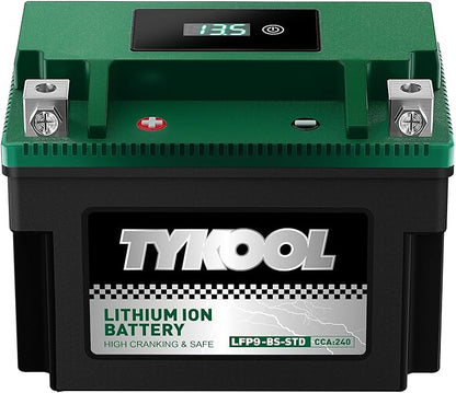 TYKOOL YTX9-BS -STD 240CCA Lithium LiFePO4 Motorcycle Battery, 2X Cranking Amps by TYKOOL