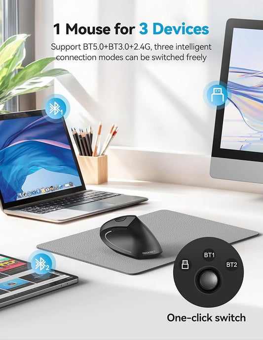 TECKNET Ergonomic Mouse with Jiggler, 4800DPI Rechargeable Carpal Tunnel Mouse - Image 2