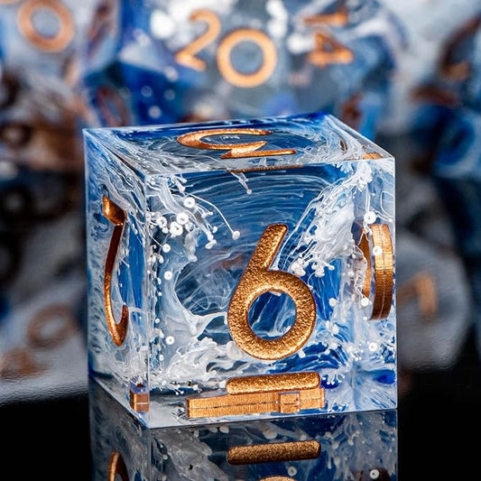 ARUOHHA Blue DND Resin Dice Set 7PCS Translucent Handmade RPG Polyhedral Sharp by ARUOHHA