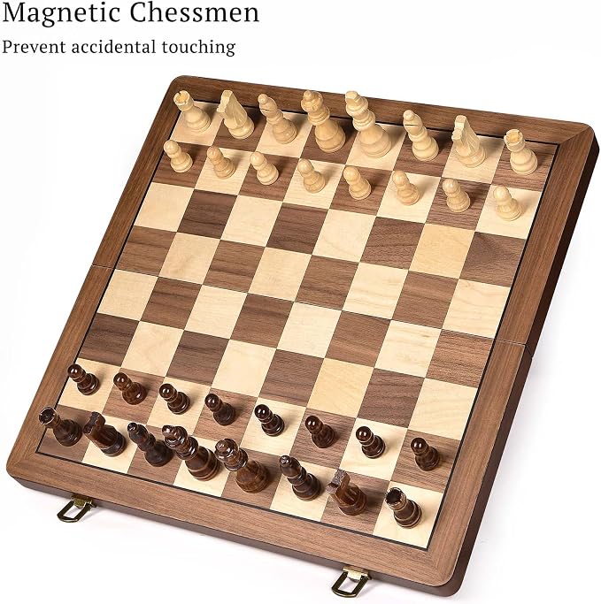 15" Wooden Chess Set with Magnetic Pieces - Image 3