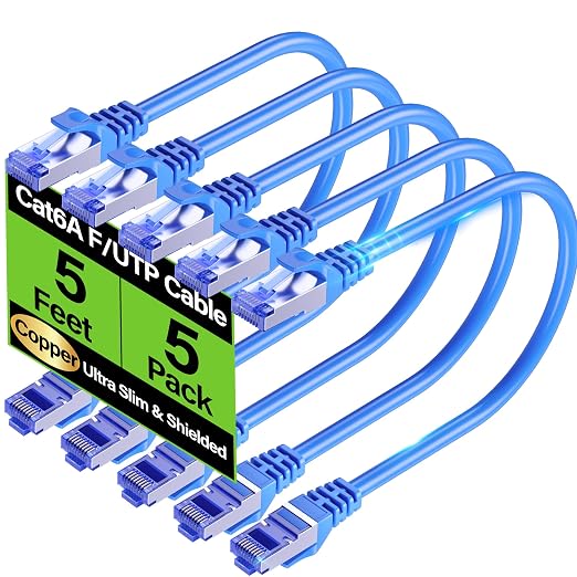 Cat6A Ethernet Cable Shielded 10Gbps 5 ft, Slim Shielded Ethernet Cable Cat 6 by Unknown