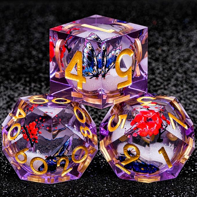 Butterfly DND Dice Purple Liquid Core Dice Set - Image 3