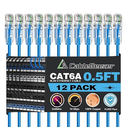 CableGeeker Patch Cables Cat6a 0.5ft Slim, Cat6 Ethernet Patch Cable 10G Support by CableGeeker