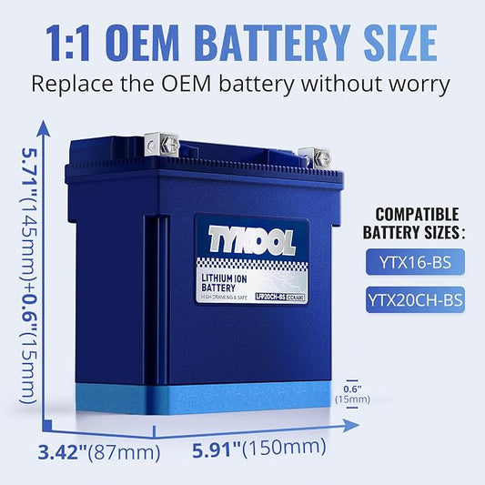 TYKOOL YTX20CH-BS Lithium LiFePO4 Motorcycle Battery, 12V 8Ah, Built in BMS - Image 2