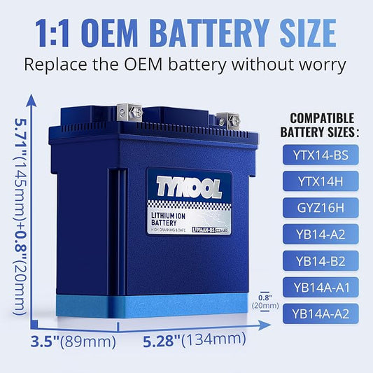 TYKOOL YTX14AH-BS High Performance LiFePO4 Lithium ATV Battery, 12V 8Ah - Image 2
