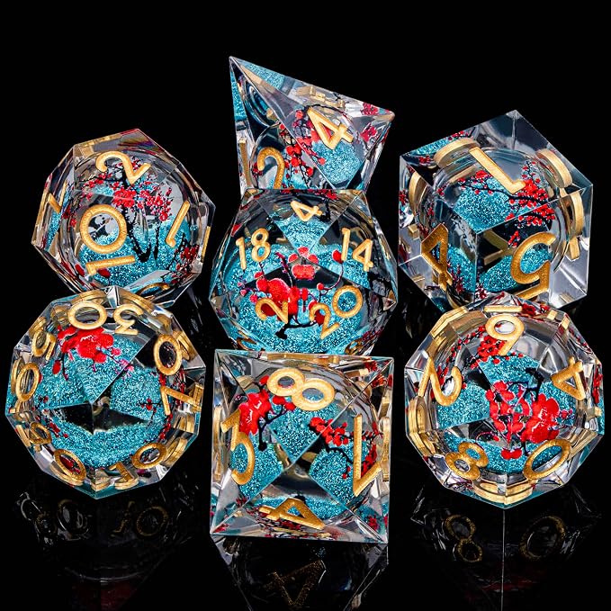 Plum Blossom DND Dice Blue Liquid Core Dice Set - Image 2